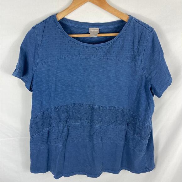 Chicos Embroidered Panel Tee Short Sleeve Blue Size 1 / medium - Picture 1 of 5